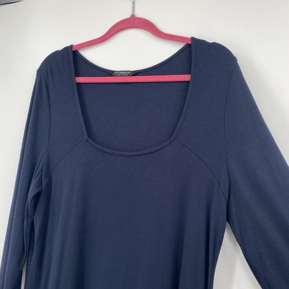 Liverpool Womens XL Square Neck Navy Blue 3/4 Sleeve Ribbed Knit Blouse Office - Picture 8 of 12